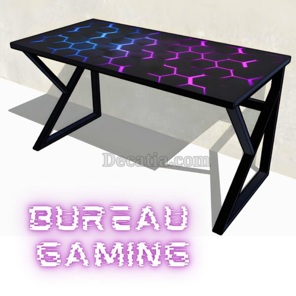 Bureau de jeu et d'ordinateur au design moderne K - Plateau décoratif néon sans éclairage, 120 cm