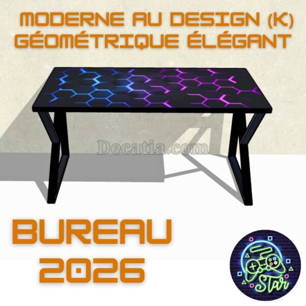 ⁦Bureau de jeu et d'ordinateur au design moderne K - Plateau décoratif néon sans éclairage, 120 cm⁩ - الصورة ⁦6⁩