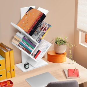 مكتبة جدارية أنيقة على شكل شجرة – تصميم عملي وأنيق لتنظيم الكتب والديكور