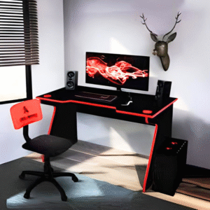 مكتب ألعاب احترافي ATLANTIX GAMING 2 – تصميم عصري باللونين الأسود والأحمر