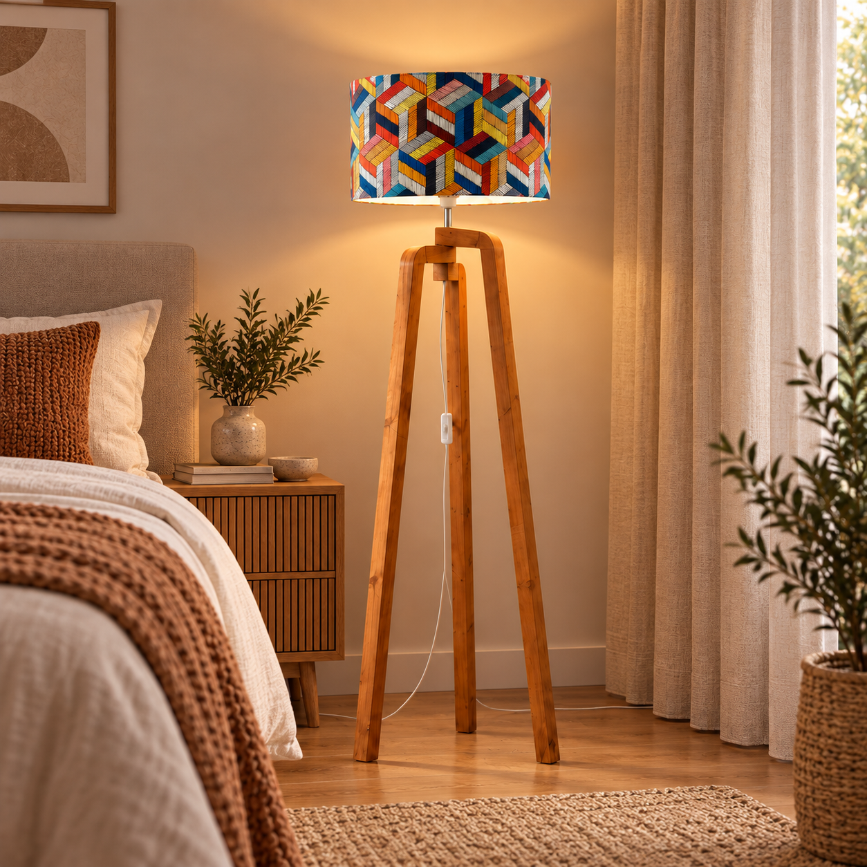 Lampadaire Trépied Décatia en Bois – Motif Scandinave