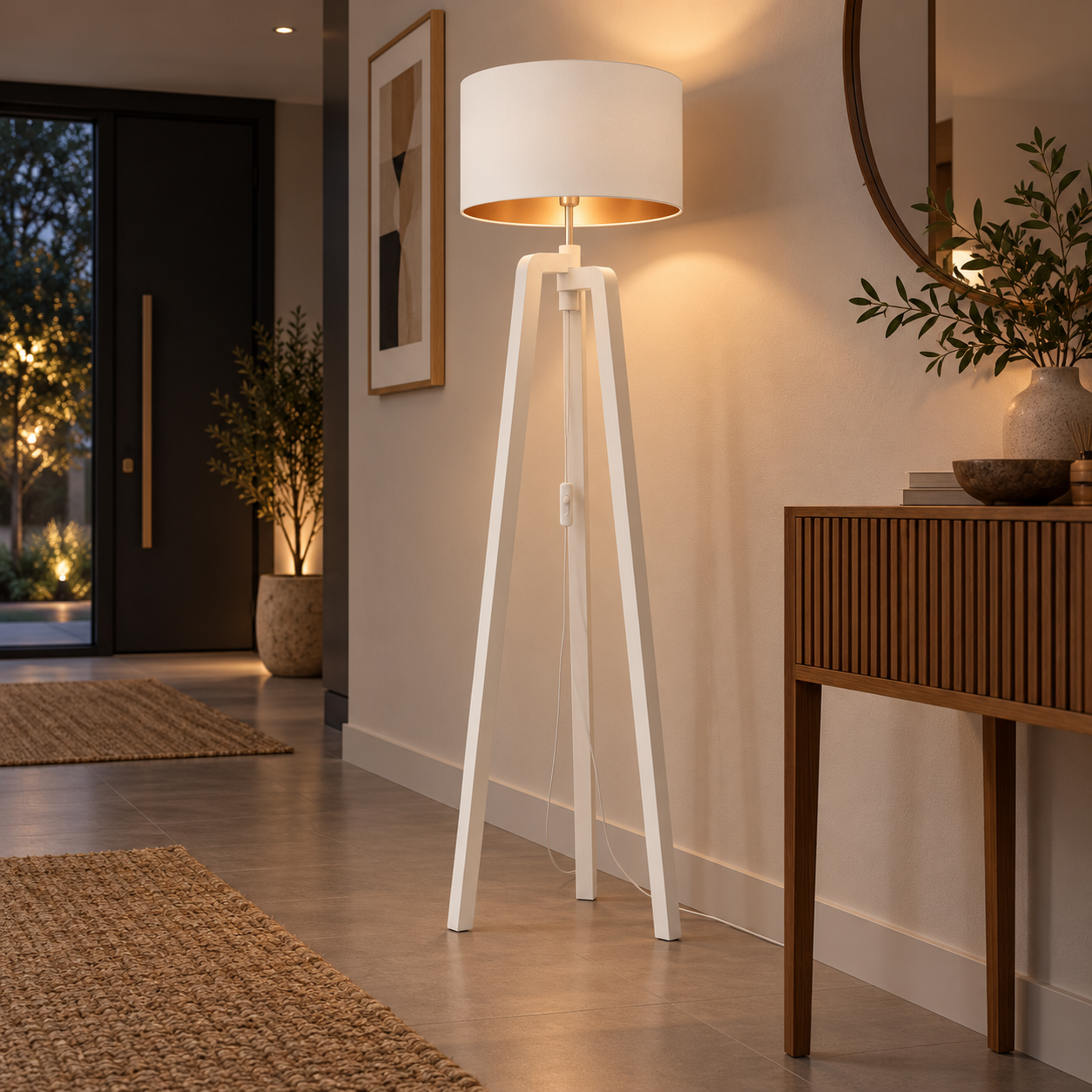 Lampadaire Trépied Décatia Blanc – Design Moderne et Élégant - الصورة 5