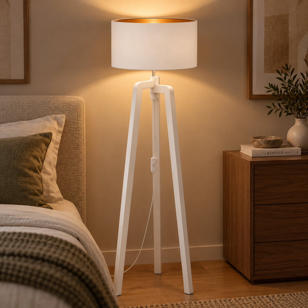 Abat-jour blanc avec intérieur cuivré mat du lampadaire Décatia