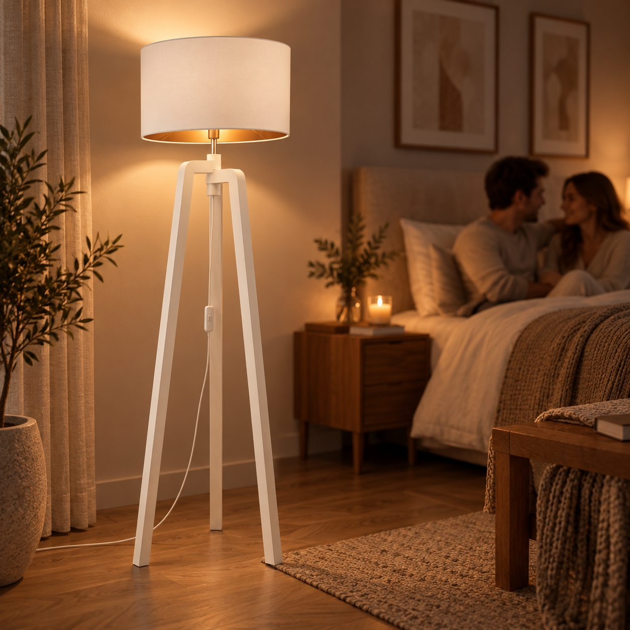 Lampadaire Trépied Décatia Blanc – Design Moderne et Élégant - الصورة 3