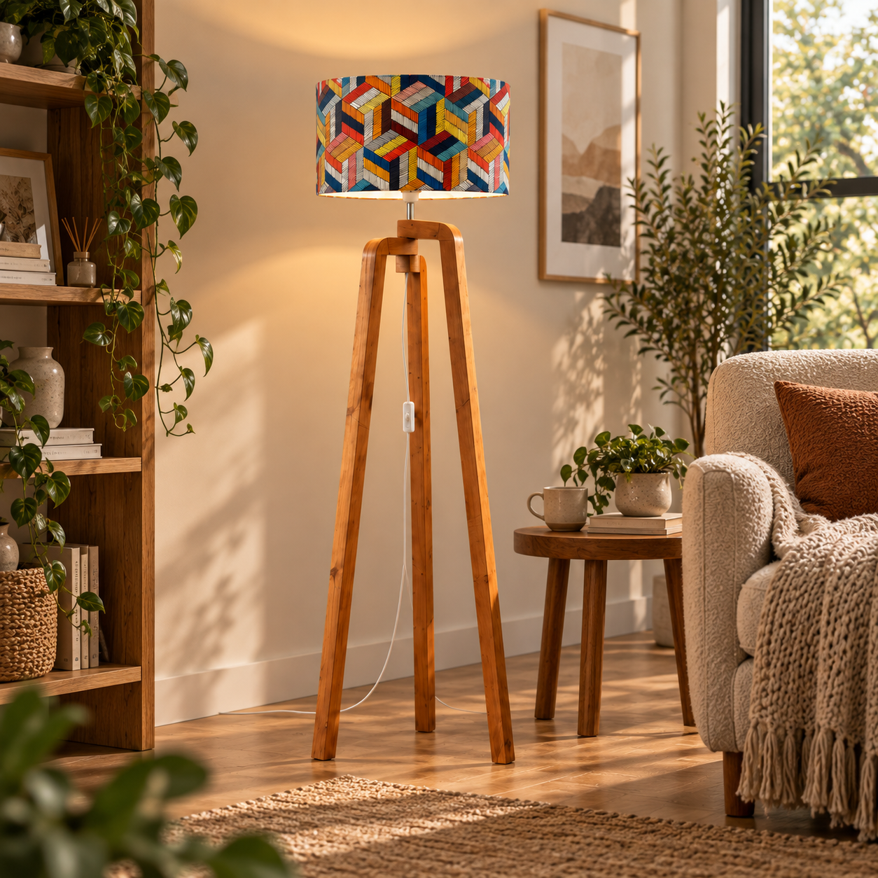 Lampadaire Trépied Décatia en Bois – Motif Scandinave - الصورة 3