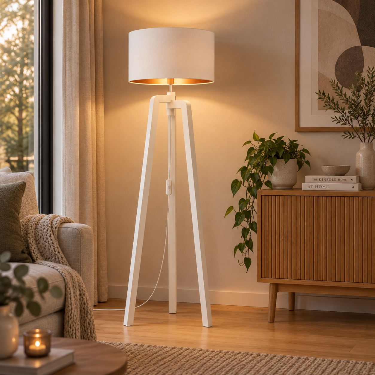 Lampadaire Trépied Décatia Blanc – Design Moderne et Élégant